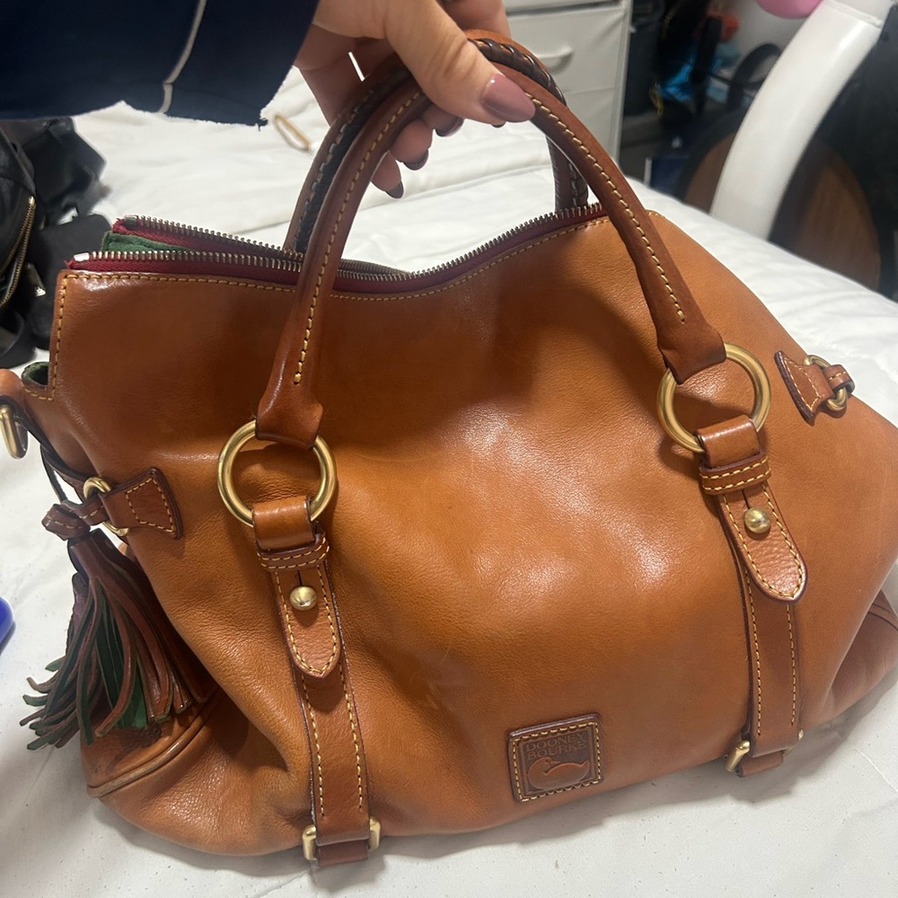 Dooney & Bourke Cognac Leather Satchel with Tassel